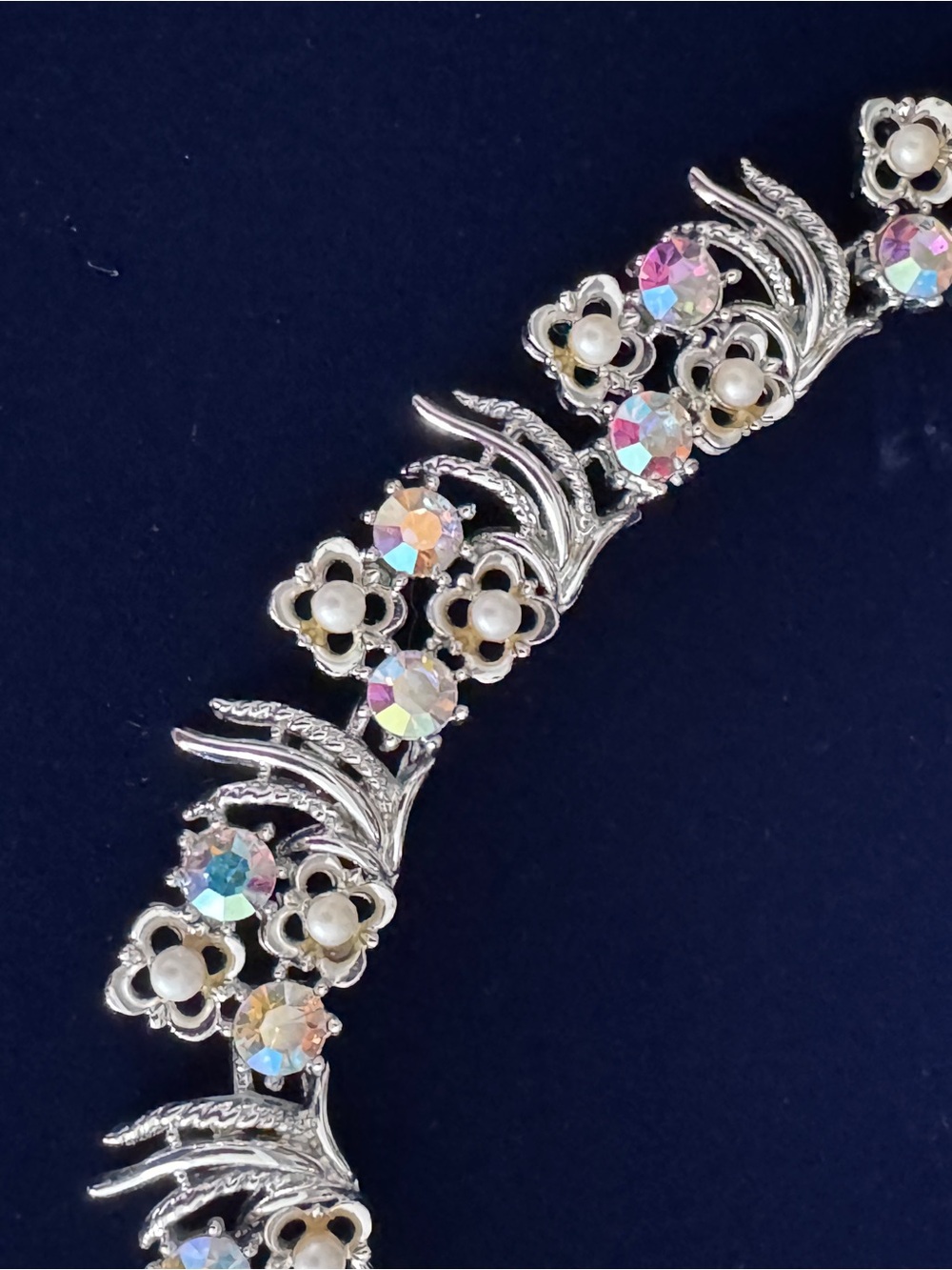 Coro Silver-Tone Floral Necklace with Aurora Iridescent Crystals - Picture 2 of 6